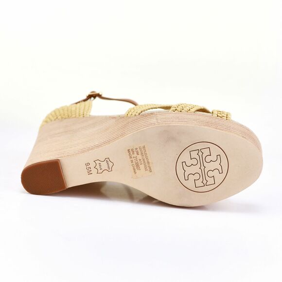 NIB Tory Burch Royal Tan Carina Straw Wedges Sandals 9.5 - Picture 11 of 12